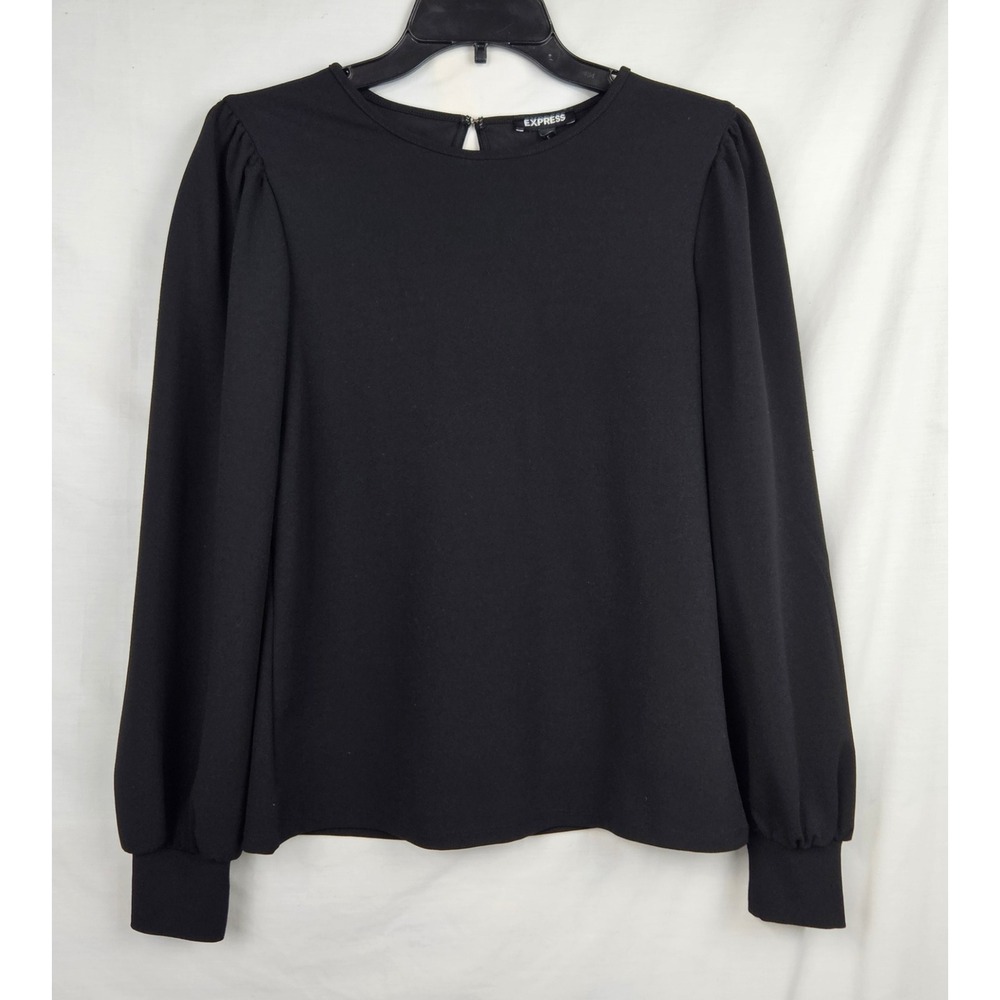 Express Womens Black Puff Shoulder Long Sleeve Keyhole Back Blouse Small